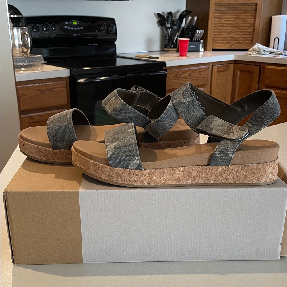 Maurices Denim Camo Cork Sandals